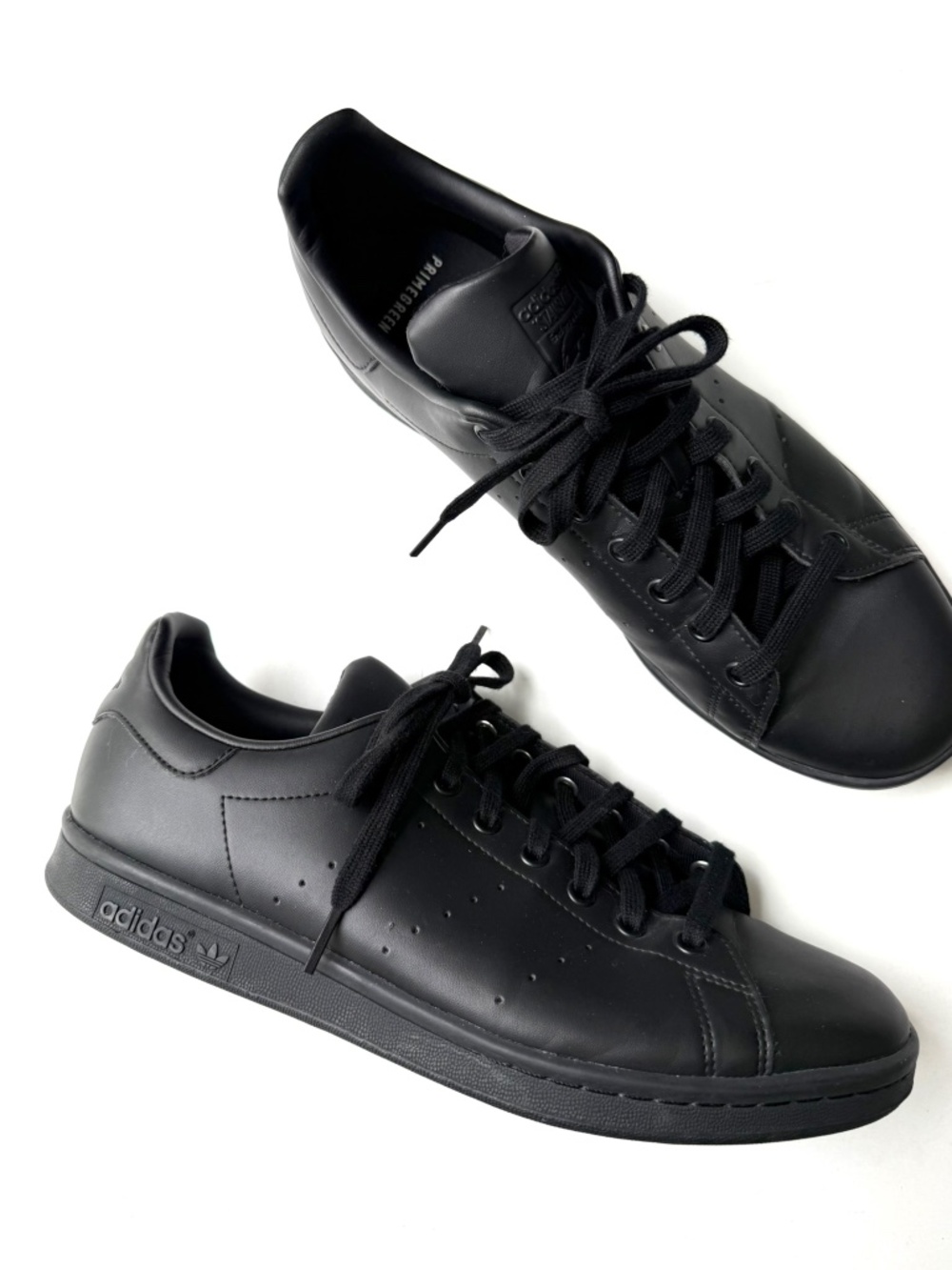 ADIDAS Stan Smith Mens 11.5 Black Leather Low Top Lace Up Casual Sneakers Bin1
